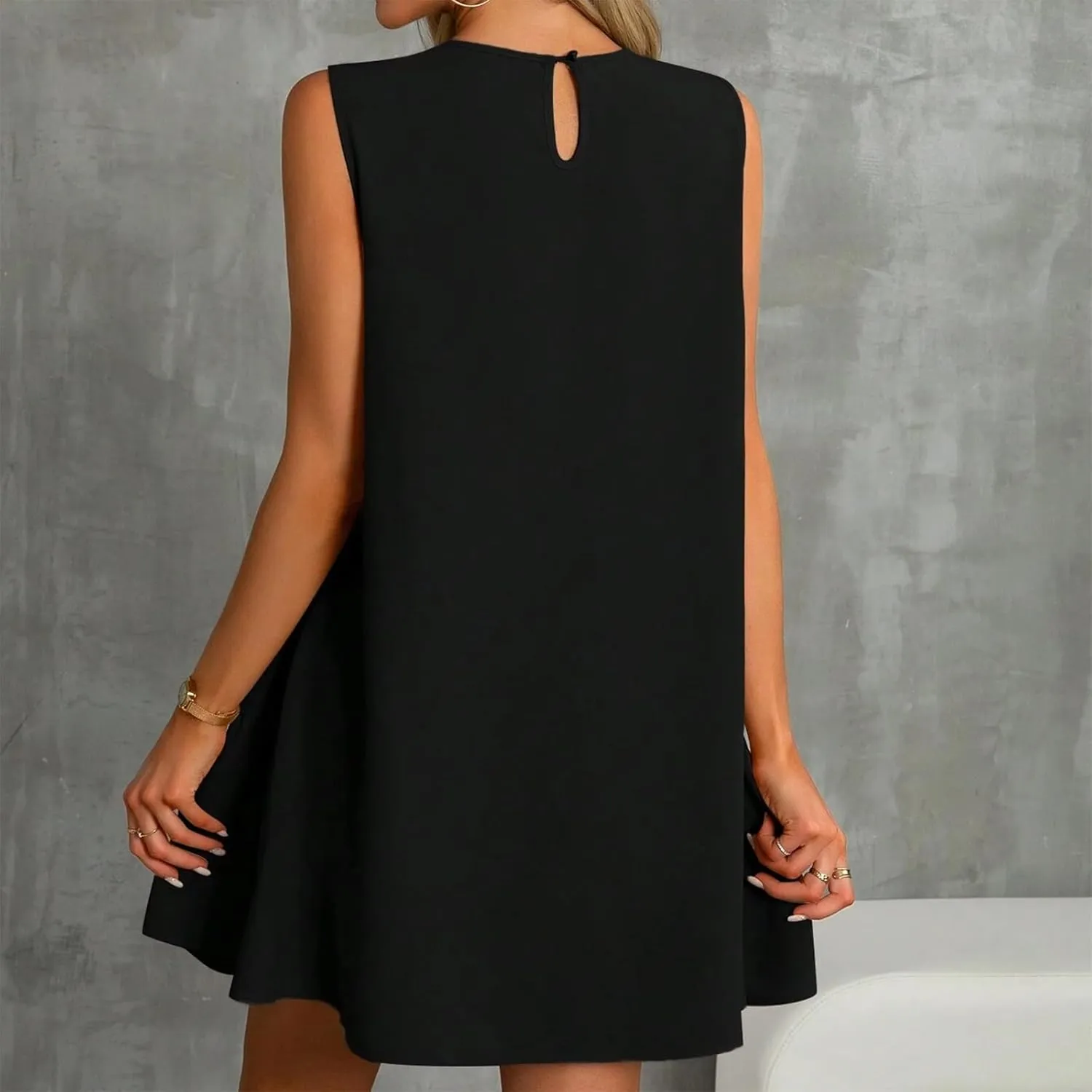 Women's Sundresses 2025 Summer Sleeveless Round Neck Solid Color Ruffle Beach Vacation Mini Dresses, S-2XL