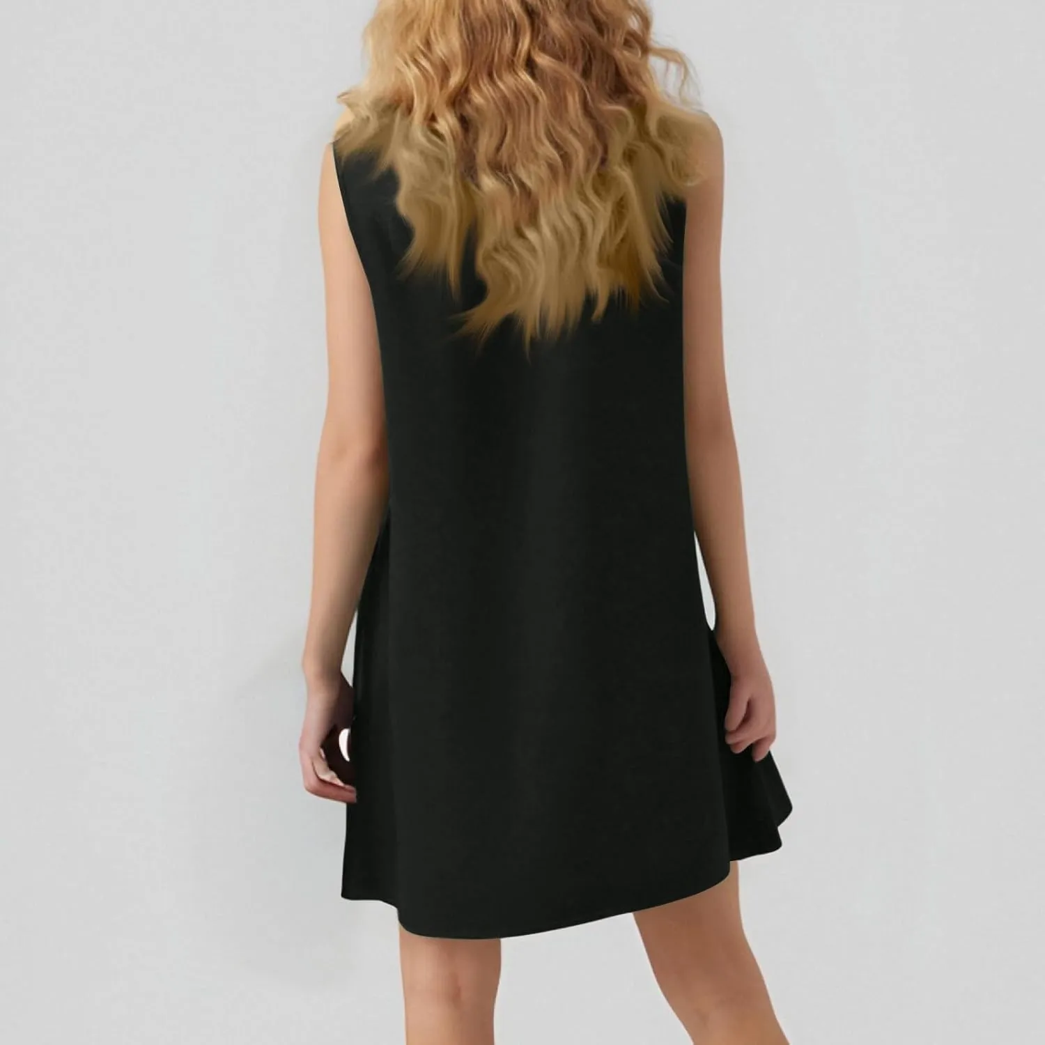 Women's Sundresses 2025 Summer Sleeveless Round Neck Solid Color Ruffle Beach Vacation Mini Dresses, S-2XL