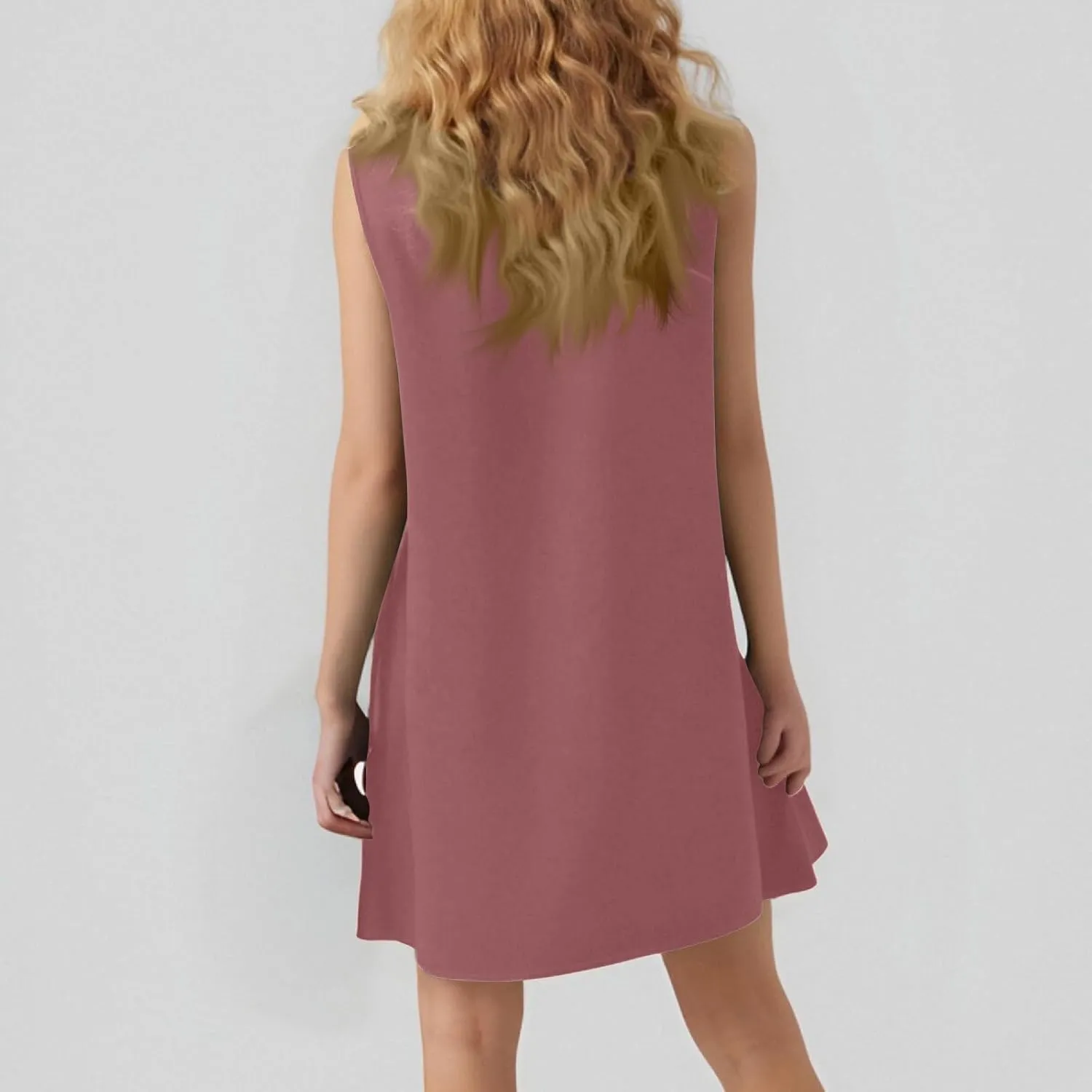 Women's Sundresses 2025 Summer Sleeveless Round Neck Solid Color Ruffle Beach Vacation Mini Dresses, S-2XL