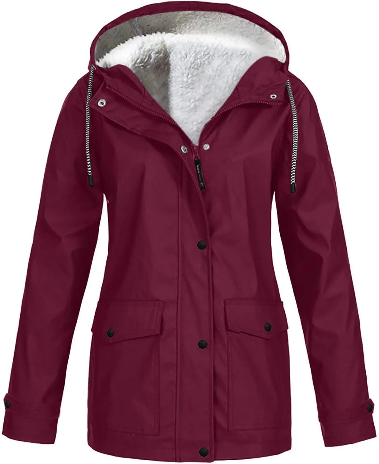 Women's Thicken Fleece Lined Parka Winter Casual Drawstring Clothing Zipper Track Jacket Parka Coat Winter Puffer