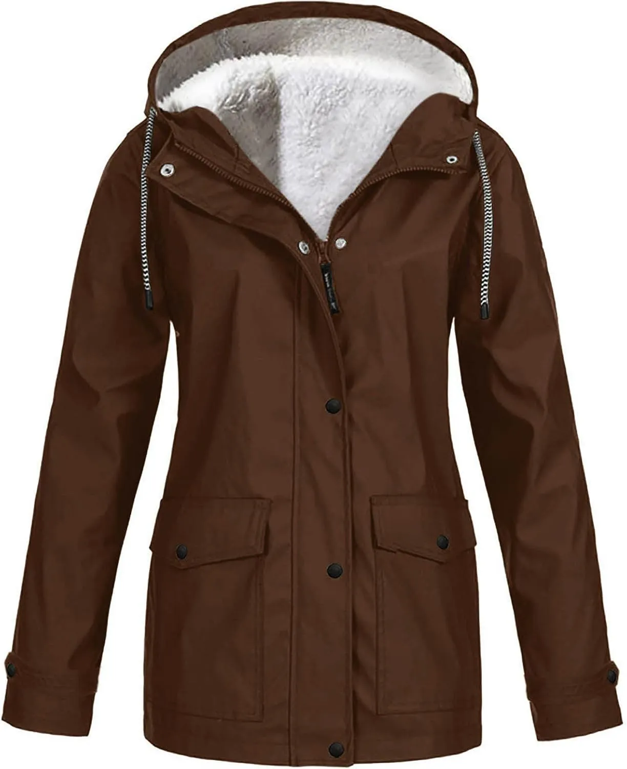 Women's Thicken Fleece Lined Parka Winter Casual Drawstring Clothing Zipper Track Jacket Parka Coat Winter Puffer