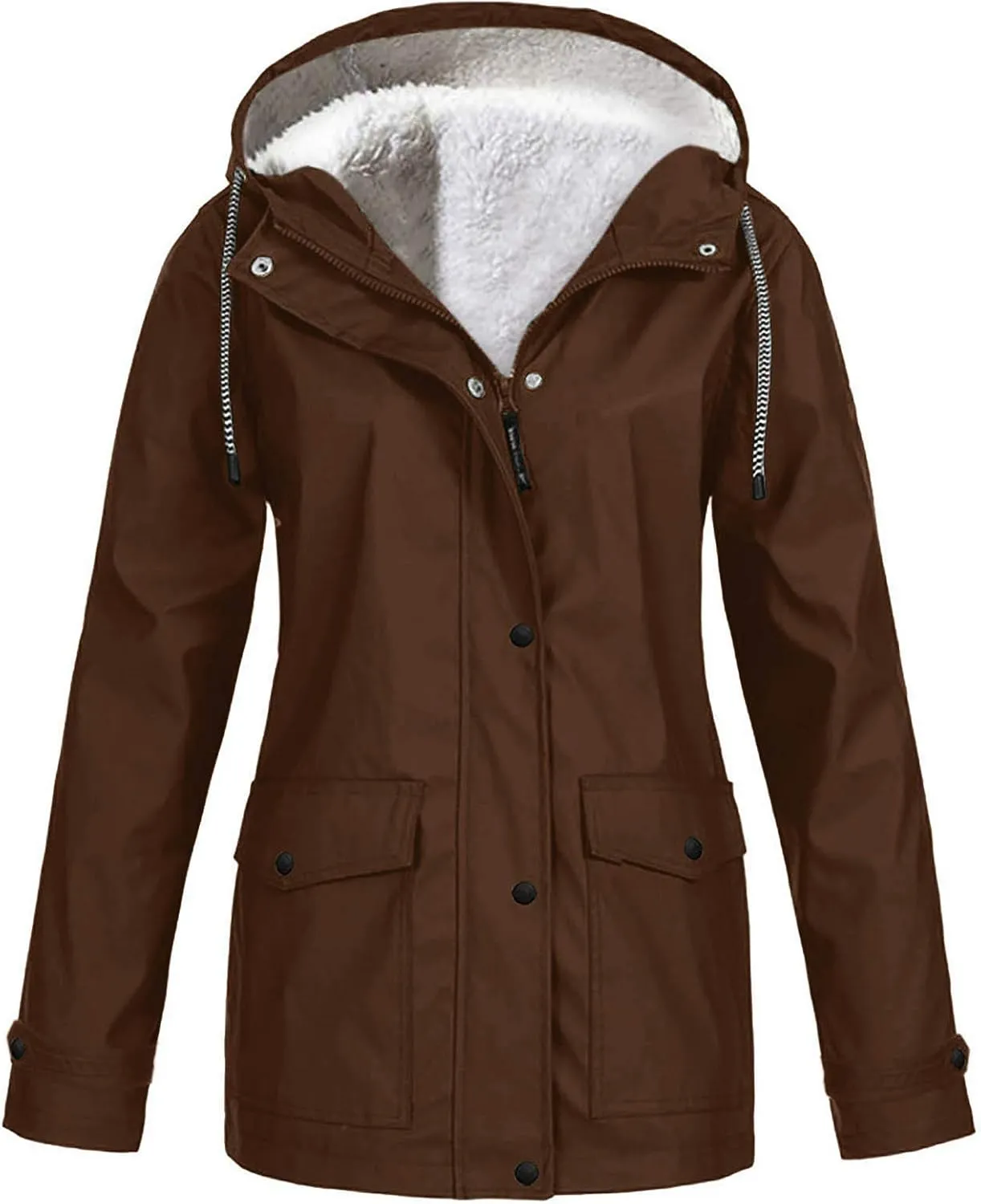 Women's Thicken Fleece Lined Parka Winter Casual Drawstring Clothing Zipper Track Jacket Parka Coat Winter Puffer