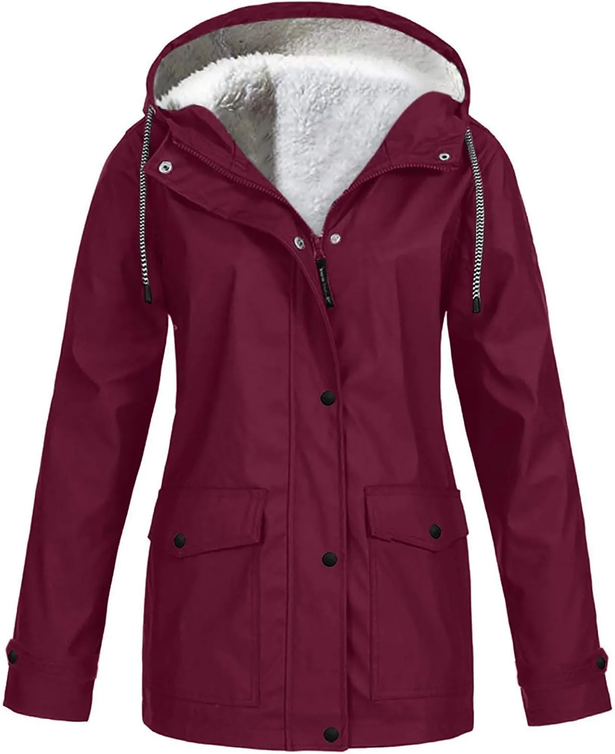 Women's Thicken Fleece Lined Parka Winter Casual Drawstring Clothing Zipper Track Jacket Parka Coat Winter Puffer