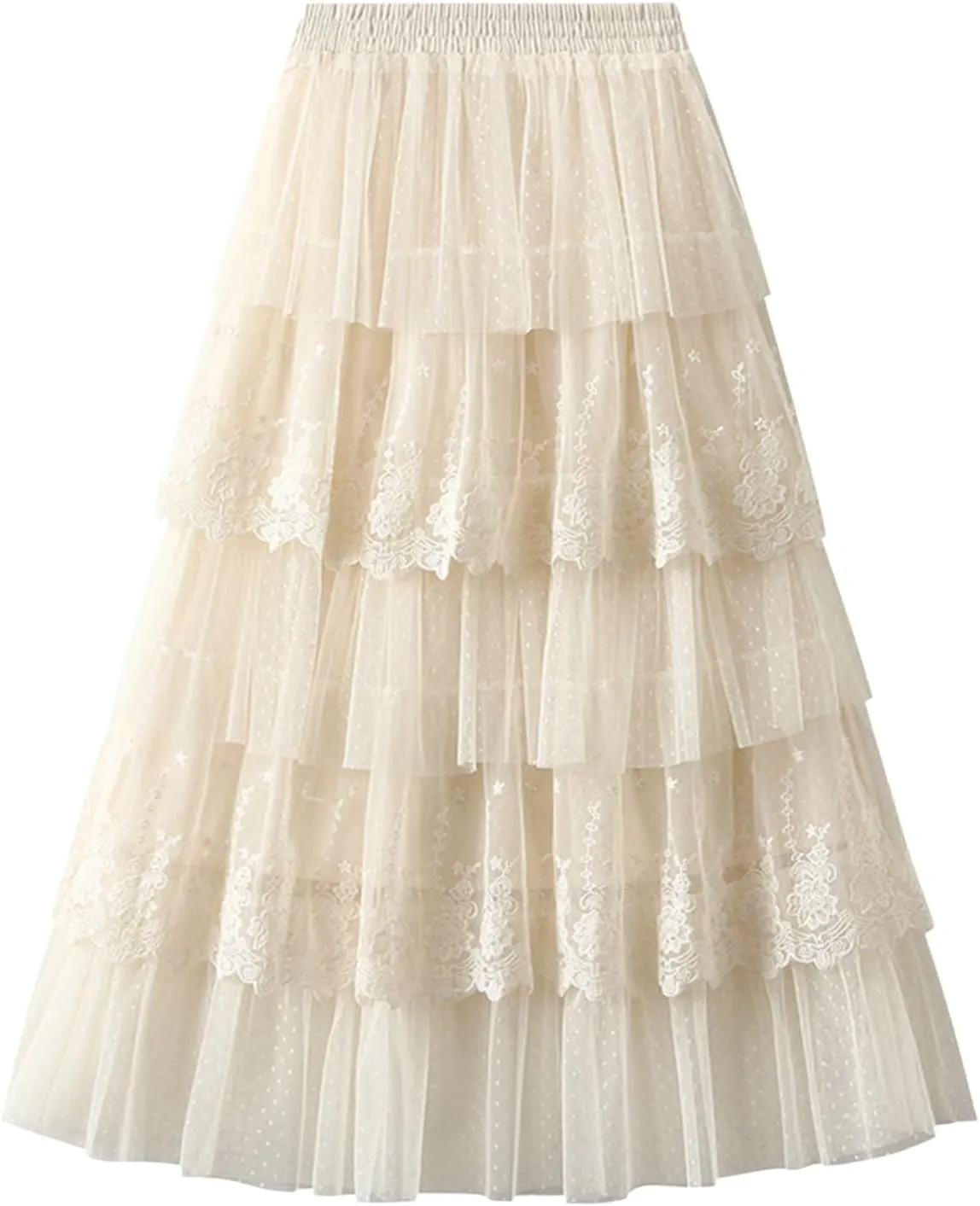 Womens Tulle Midi Skirt Dance Party A Line Elastic High Waisted Lace Skirt Mesh Puffy Long Maxi Skirt Holiday Skirts