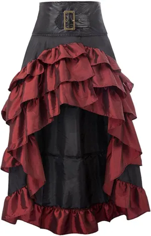 Women's Victorian Skirts High Waisted Pleated Hem Maxi Long Skirts Steampunk Vintage Gothic Renaissance Mini Skirts