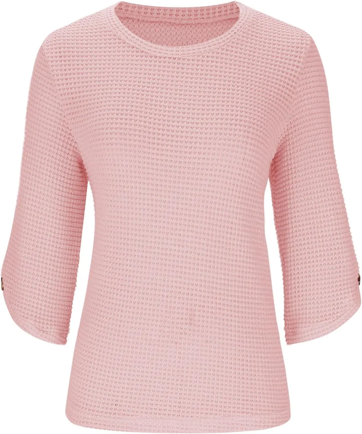 Womens Waffle Knit Shirts Fashion Short Sleeves with Button Crewneck Tunic Tops Casual Solid Loose Blouses Tees
