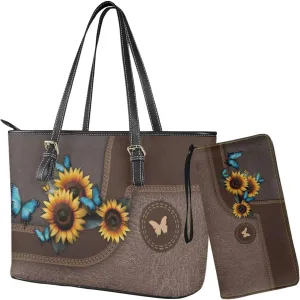 Womens Wallet and Purse Set Tote Bag Hobo Shoulder Handbag with Matching Purse Pu Leather Top Handle Handbag