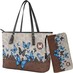 Womens Wallet and Purse Set Tote Bag Hobo Shoulder Handbag with Matching Purse Pu Leather Top Handle Handbag