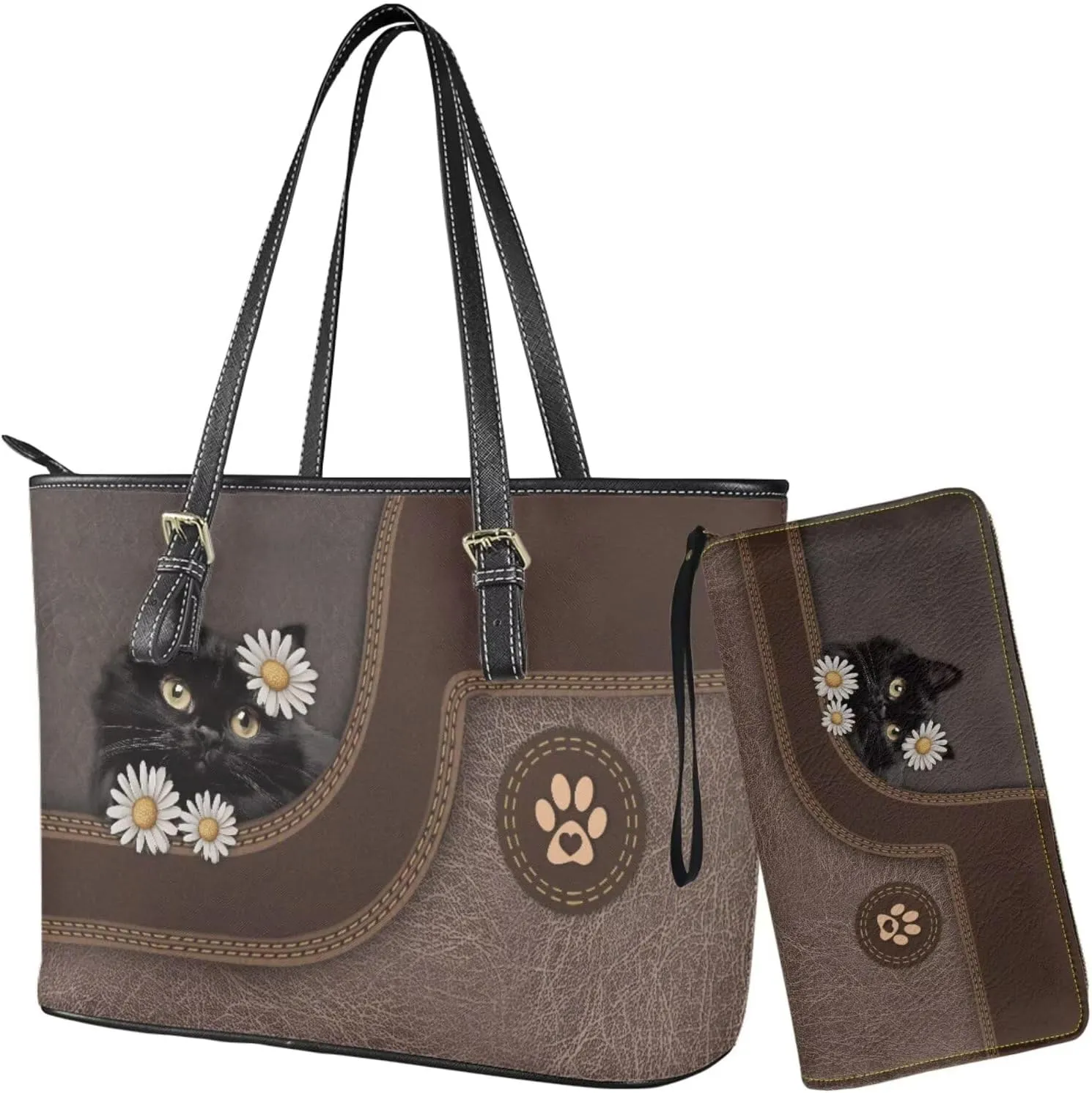 Womens Wallet and Purse Set Tote Bag Hobo Shoulder Handbag with Matching Purse Pu Leather Top Handle Handbag