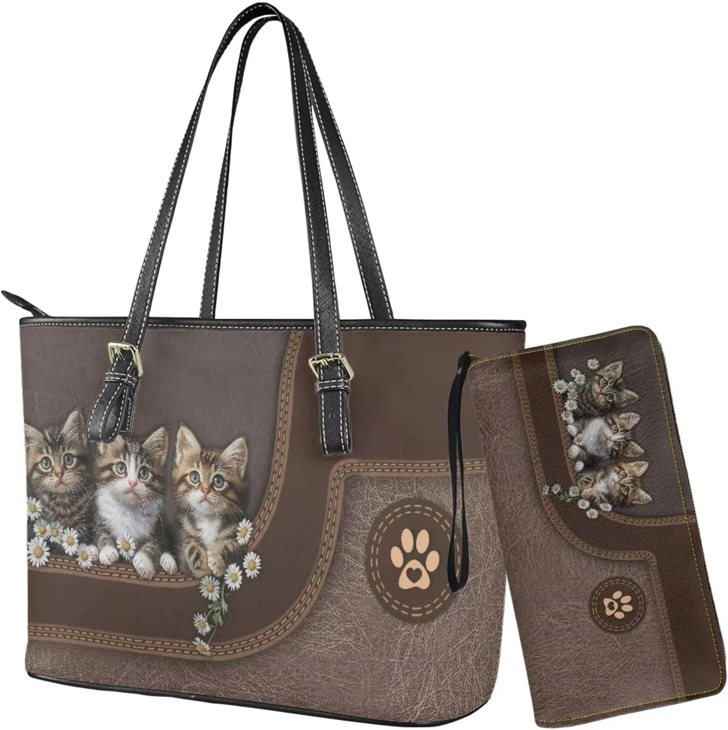 Womens Wallet and Purse Set Tote Bag Hobo Shoulder Handbag with Matching Purse Pu Leather Top Handle Handbag