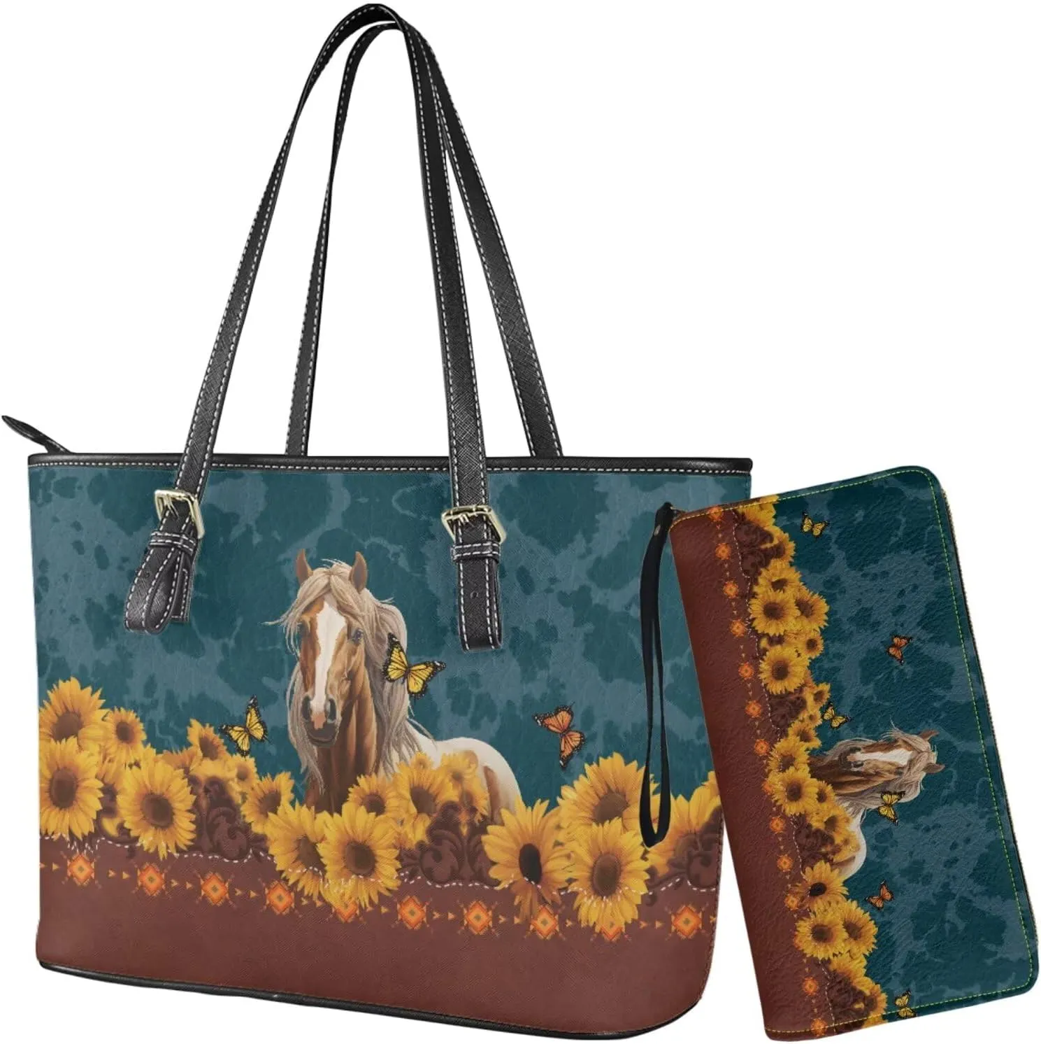 Womens Wallet and Purse Set Tote Bag Hobo Shoulder Handbag with Matching Purse Pu Leather Top Handle Handbag