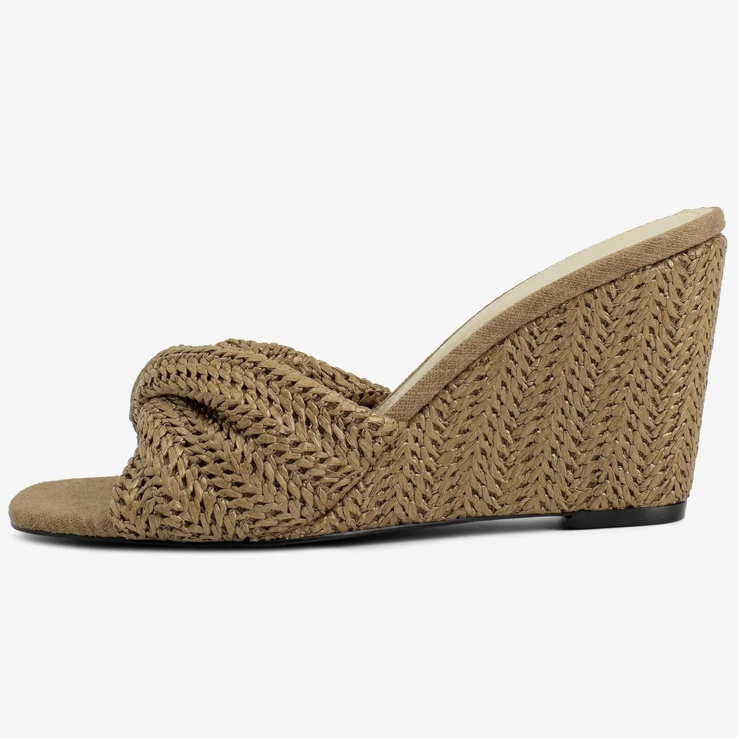 Women's Wedges Slippers Fabric Heels Slip on Comfy Evening Dress Sandals Square Toe Shoes for Women 3.3" Heels