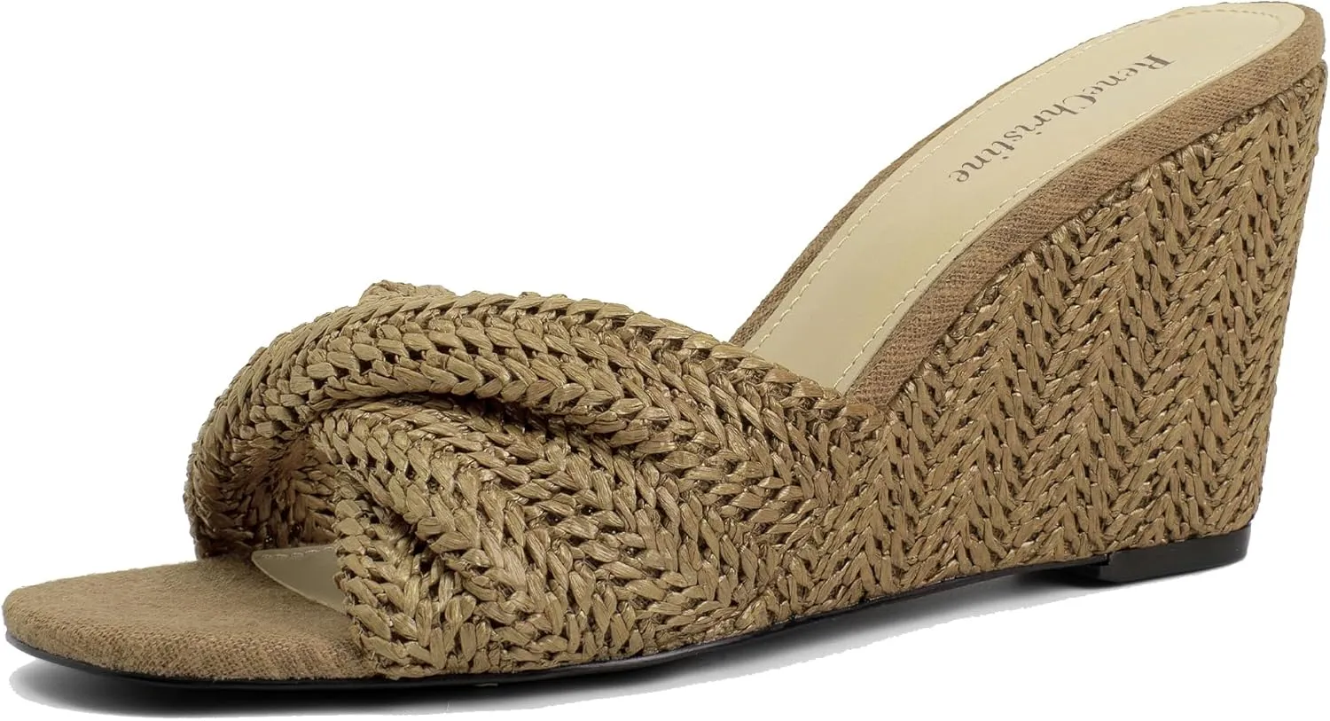 Women's Wedges Slippers Fabric Heels Slip on Comfy Evening Dress Sandals Square Toe Shoes for Women 3.3" Heels