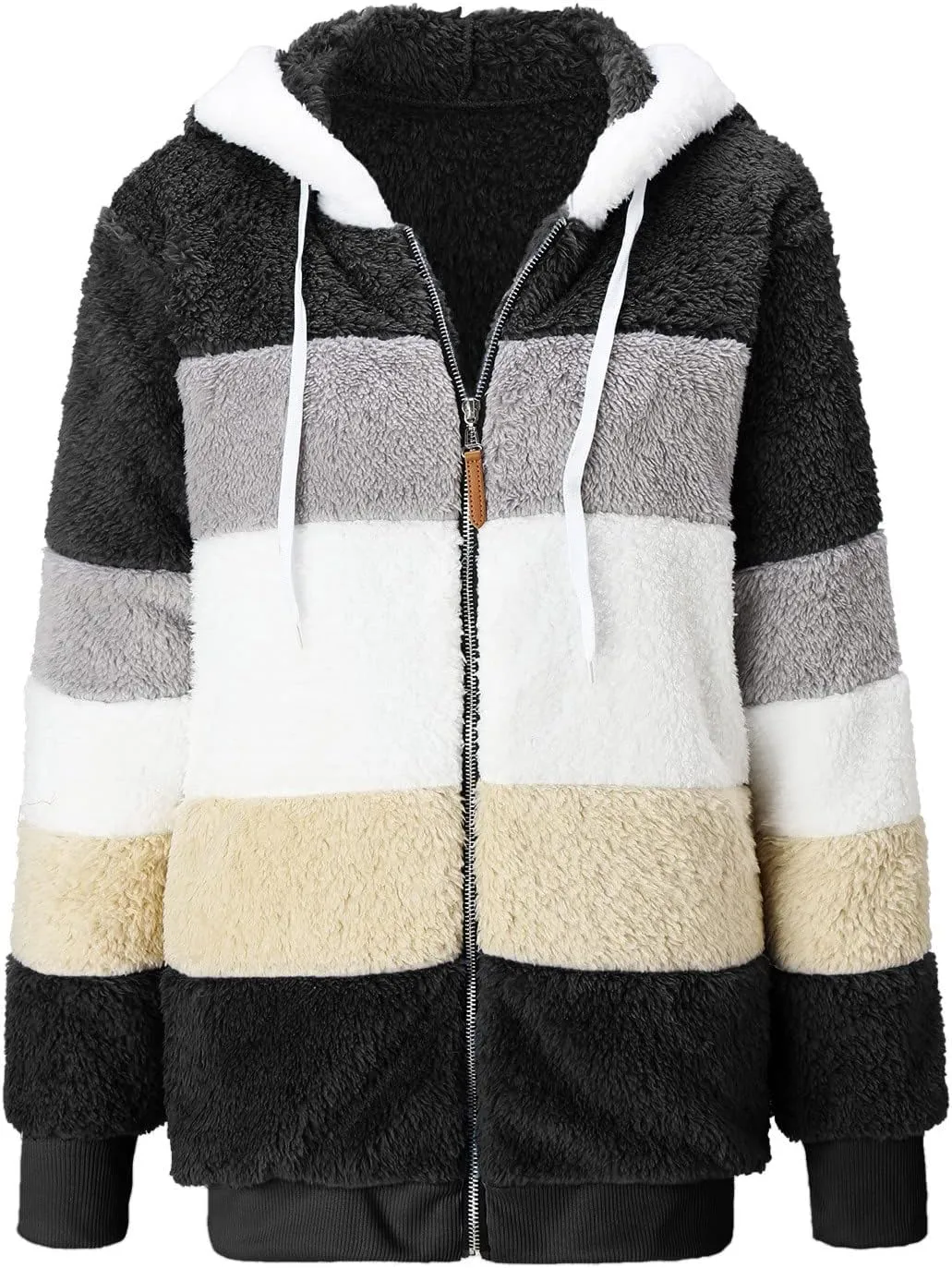 Women'S Winter Hoodies Loose Solid Color Artificial Wool Zipper Drawstring Long-Sleeved Warm Heavyweight Sweatshirt