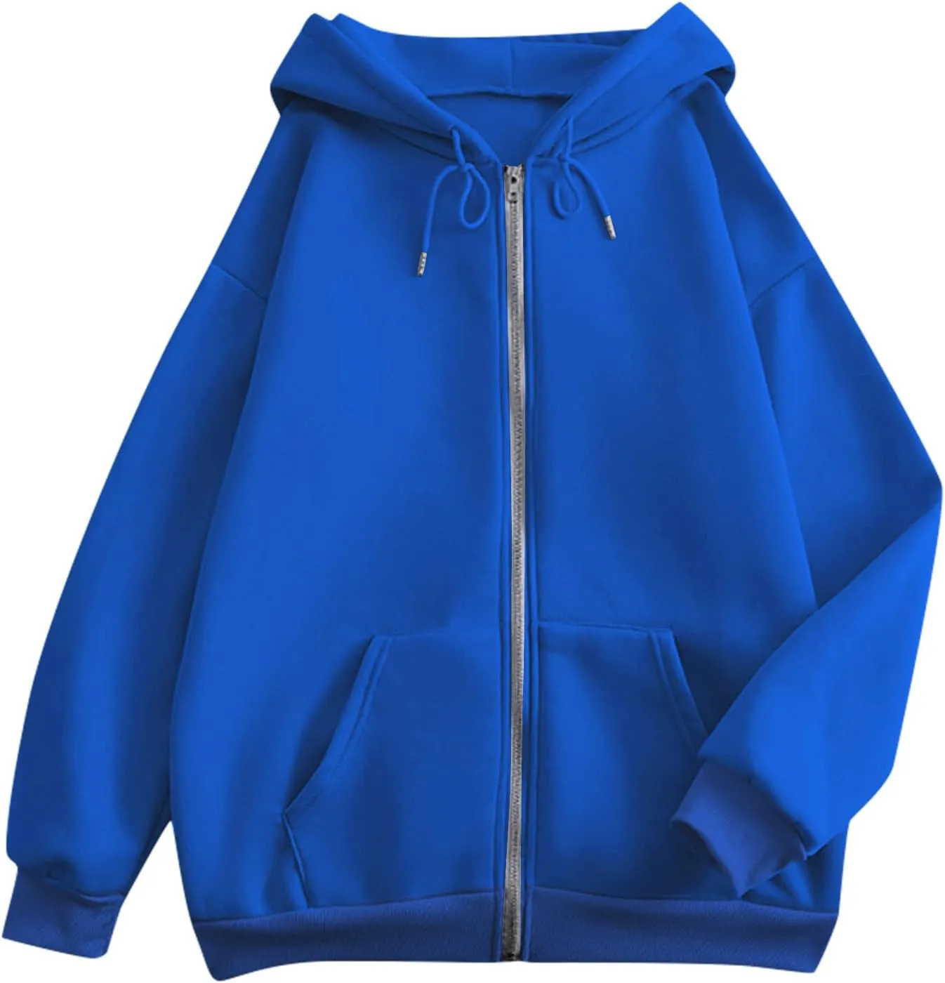 Women's Zip Up Hoodies Casual Fashion Solid Color Long Sleeve Drawstring Pullover Sweatshirt Tops With Pockets