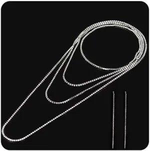 Xerling Extra Long Rhinestones Tassel Tennis Necklaces with Earrings Set for Women Boho Statement Fringe Earrings Layered Necklaces Wrap Choker Necklaces (Silver)