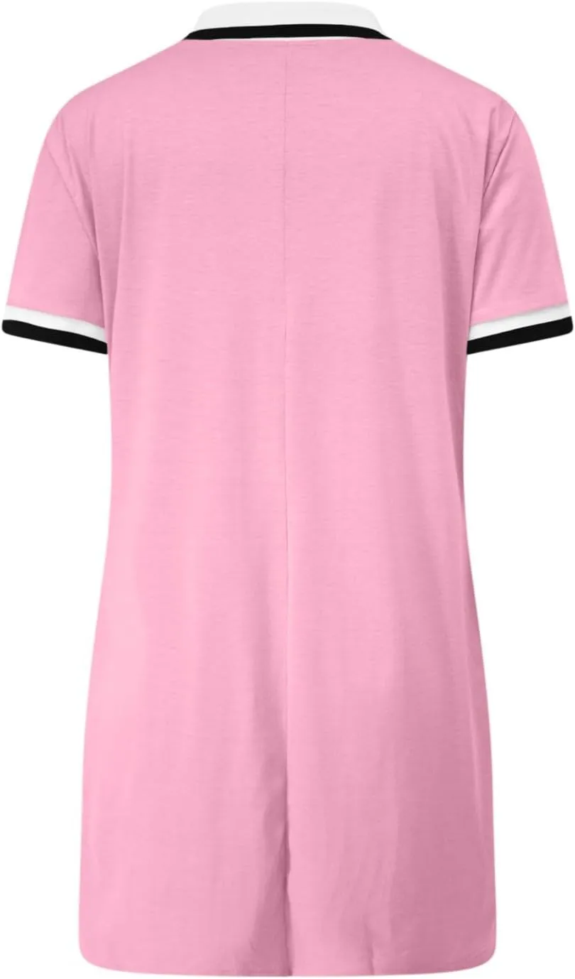 yardsong Golf Dresses for Women Tennis Workout Mini Dress Summer Casual Short Sleeve Collared V Neck Shirt Dress with Pockets