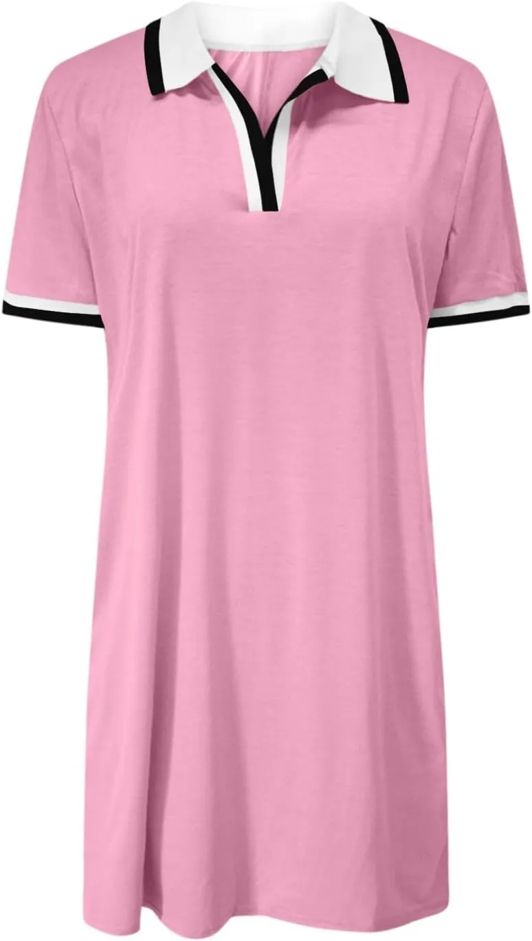 yardsong Golf Dresses for Women Tennis Workout Mini Dress Summer Casual Short Sleeve Collared V Neck Shirt Dress with Pockets