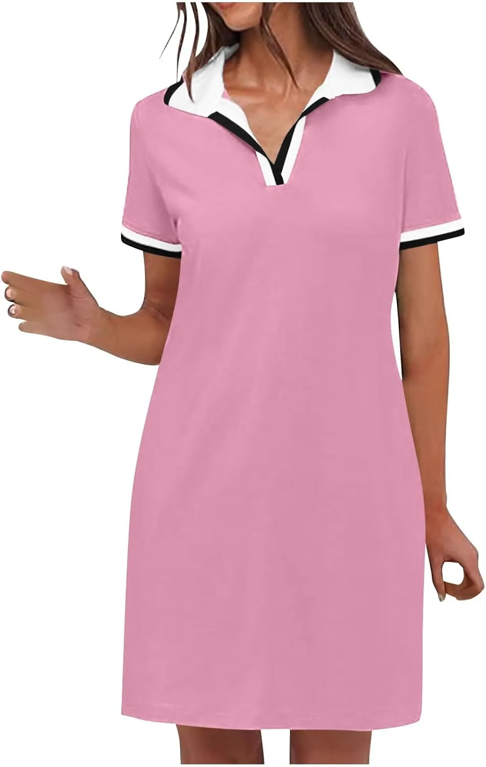 yardsong Golf Dresses for Women Tennis Workout Mini Dress Summer Casual Short Sleeve Collared V Neck Shirt Dress with Pockets