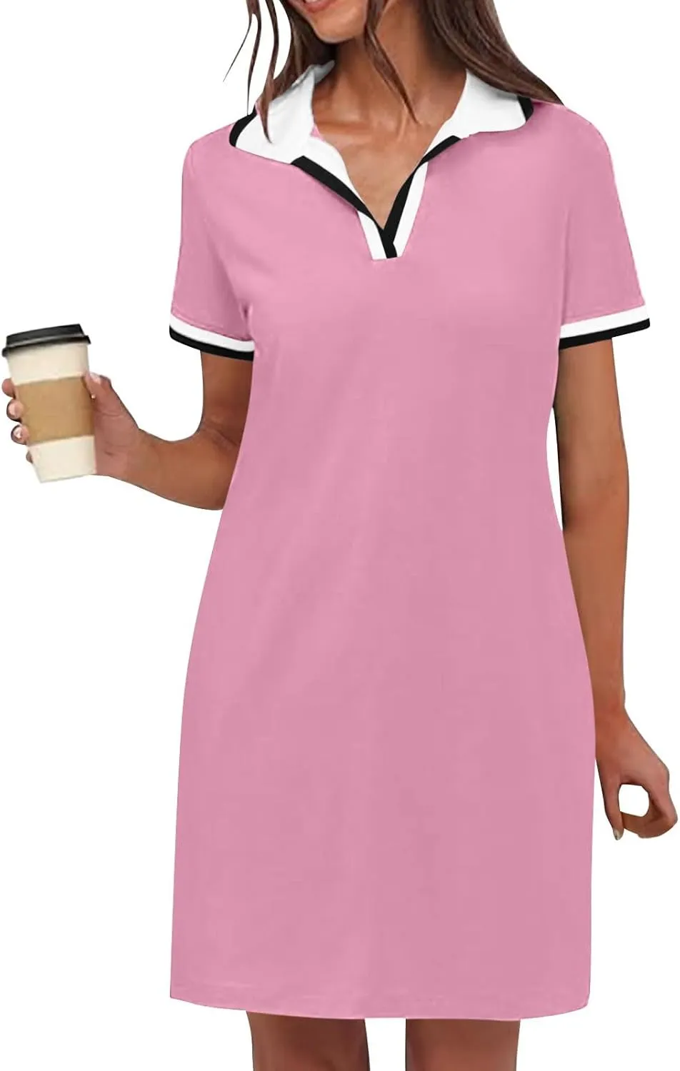 yardsong Golf Dresses for Women Tennis Workout Mini Dress Summer Casual Short Sleeve Collared V Neck Shirt Dress with Pockets
