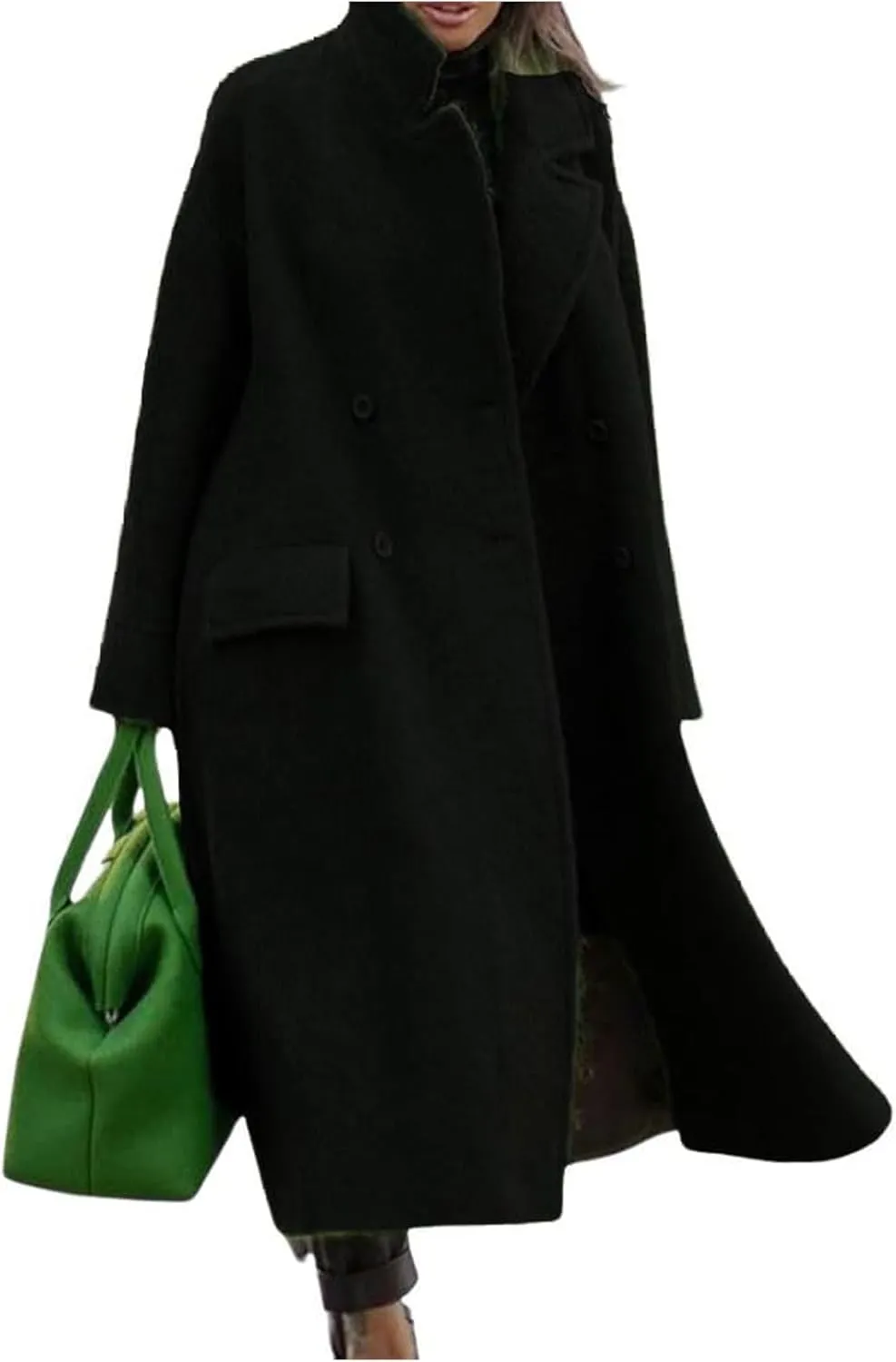 ZWRXW Womens Long Pea Coats Double Breasted Notch Lapel Trench Coat Classic Long Sleeve Loose Overcoats Winter Dressy Jackets