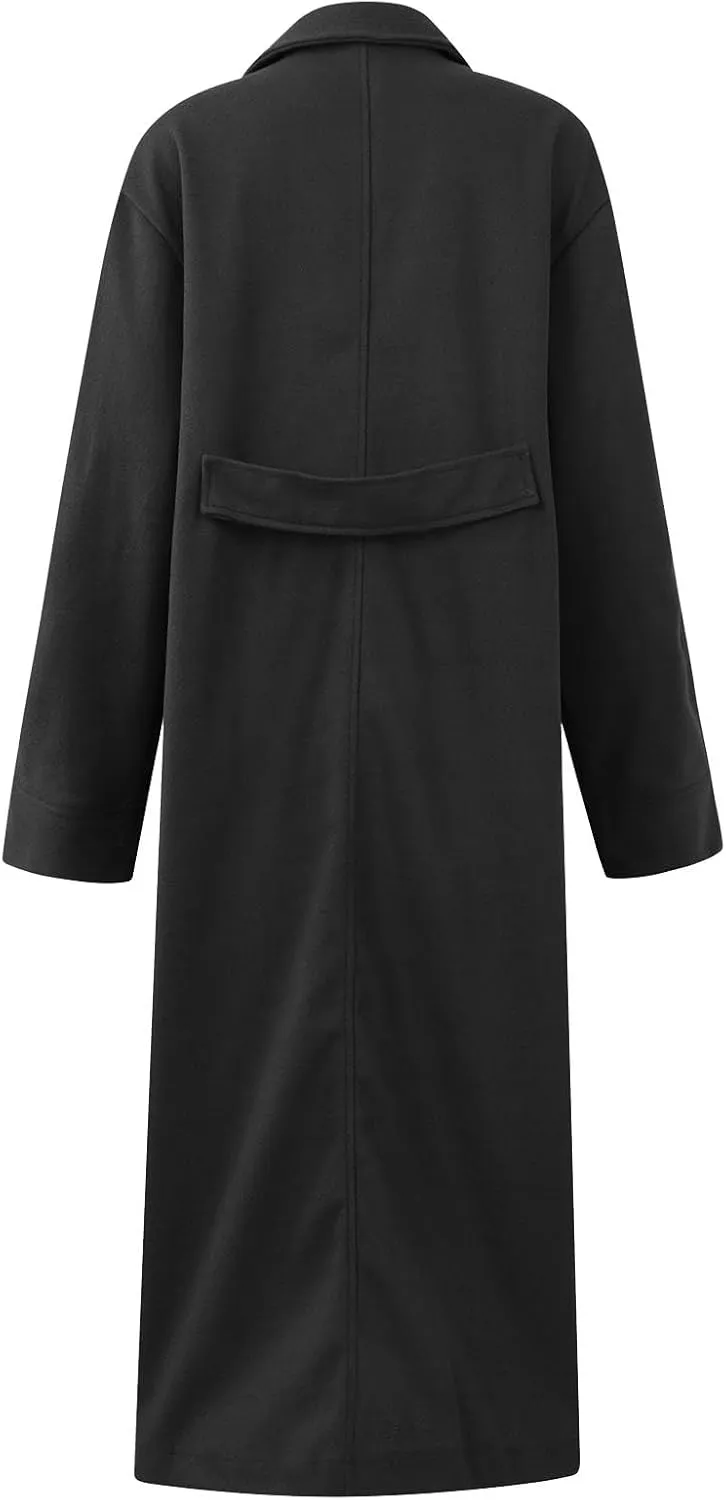 ZWRXW Womens Long Pea Coats Double Breasted Notch Lapel Trench Coat Classic Long Sleeve Loose Overcoats Winter Dressy Jackets