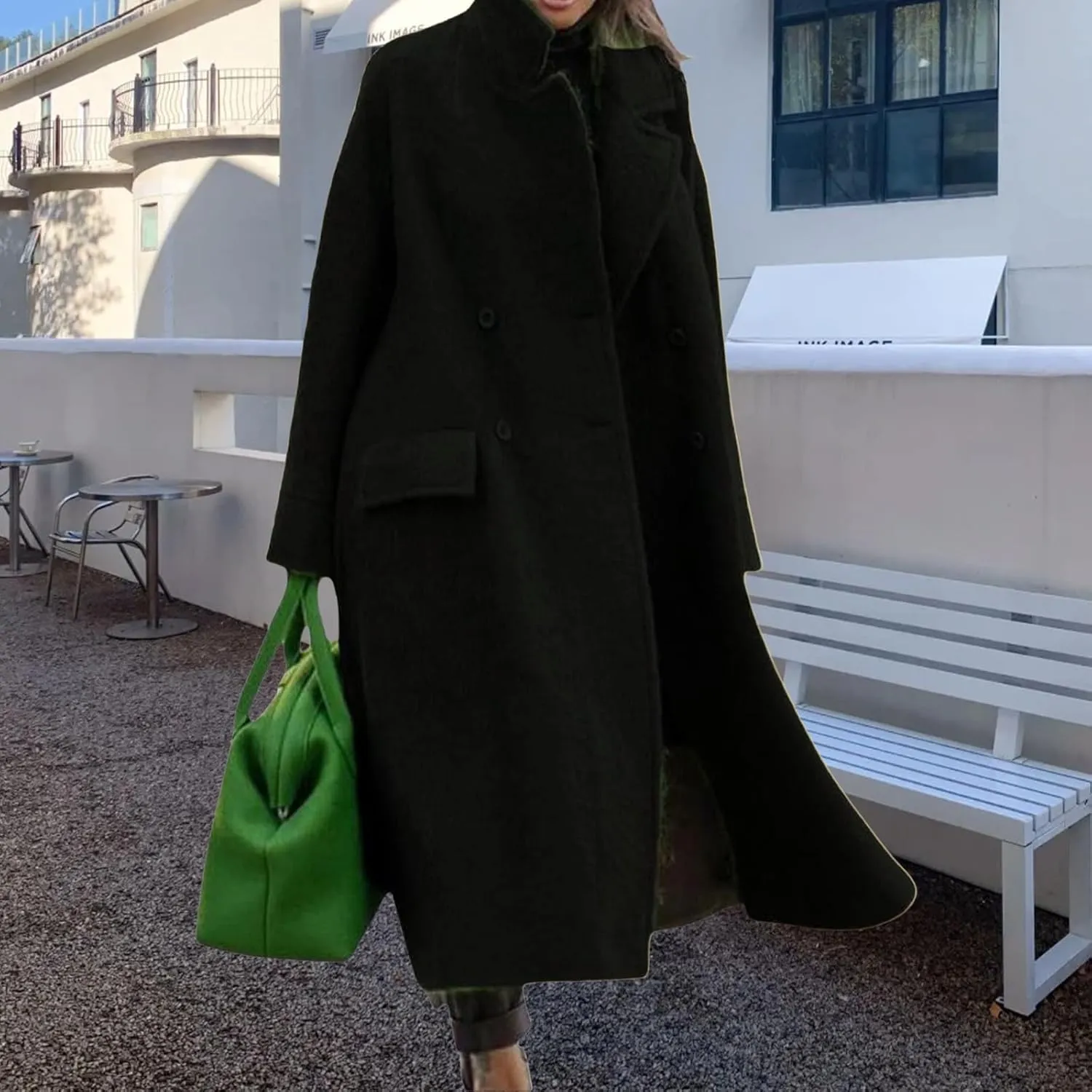 ZWRXW Womens Long Pea Coats Double Breasted Notch Lapel Trench Coat Classic Long Sleeve Loose Overcoats Winter Dressy Jackets