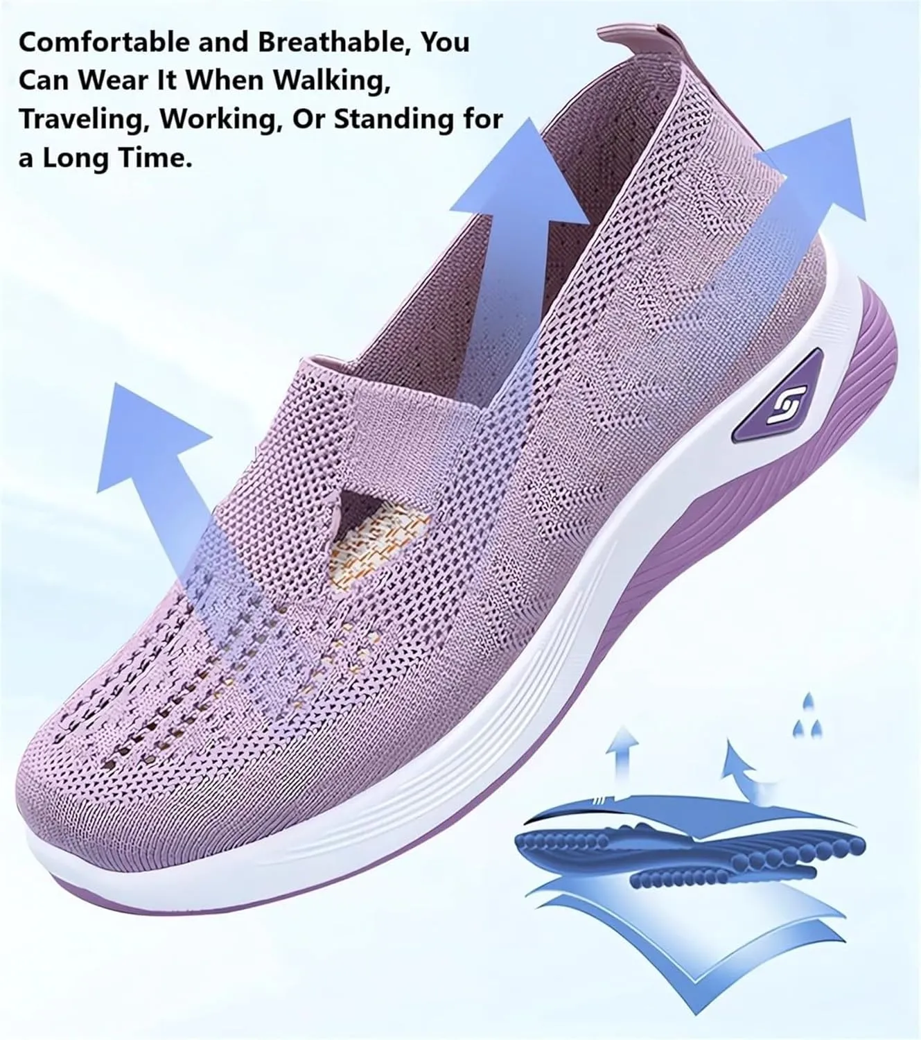 ZWRXW Women's Walking Shoes Orthopedic Breathable Soft Slip On Casual Mesh-Comfortable Tennis Workout Sneakers Non Slip Lightweight Casual Breathable Tennis Shoes Work Shopping Travel