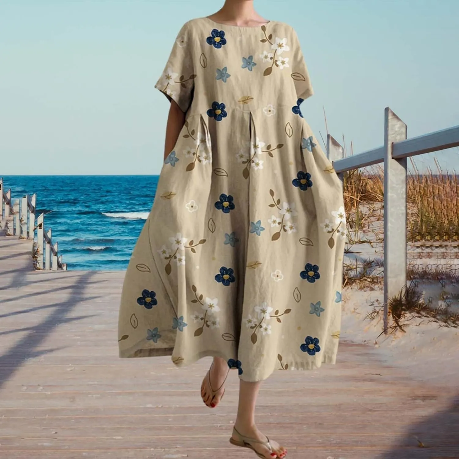 ZYXTIM Maxi Dresses for Women 2024 Trendy Casual Summer Dresses Elegant Floral Printed Solid Loungwear Dress Vacation Outfits
