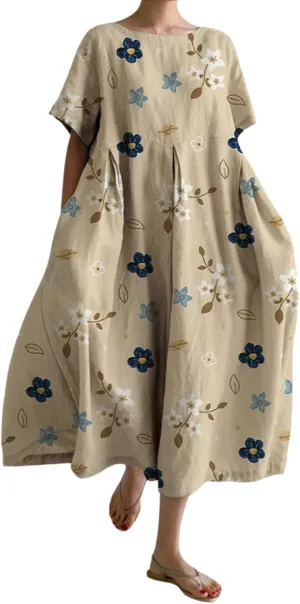 ZYXTIM Maxi Dresses for Women 2024 Trendy Casual Summer Dresses Elegant Floral Printed Solid Loungwear Dress Vacation Outfits