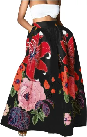 ZYXTIM Maxi Skirts for Women Trendy Summer Long Skirts Floral Printed Colorful Fashion Skirt for Party Beach Holiday Travel